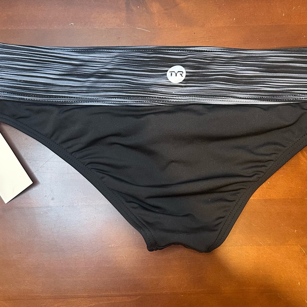 NWT TYR Black Bikini Bottom with Striped Waistband